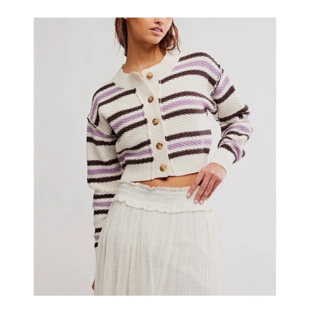 NWT Free‎ People | FP Lila Stripe Cardi / Ivory Combo Sz Small